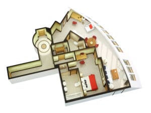 Cunard-Queen Mary 2-schip-Cruiseschip-Categorie Q3-Royal Suite-diagram