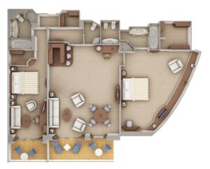 Silversea-Silver-Shadow-Silver-Whisper-cruiseschip-schip-categorie R1-Royal Suite-diagram