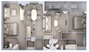 silversea-Silver-Cloud-Silver-Wind-cruiseschip-schip-Categorie o1-O2-Owner Suite-diagram