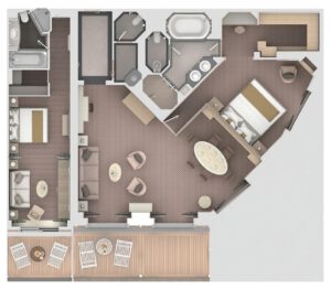 silversea-Silver-Muse-Silver-Dawn-Silver-Moon-cruiseschip-schip-Categorie R2-R1-Royal Suite-diagram