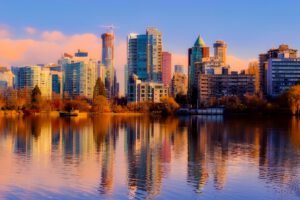 kyline over het water op Vancouver noord amerika cruisereis